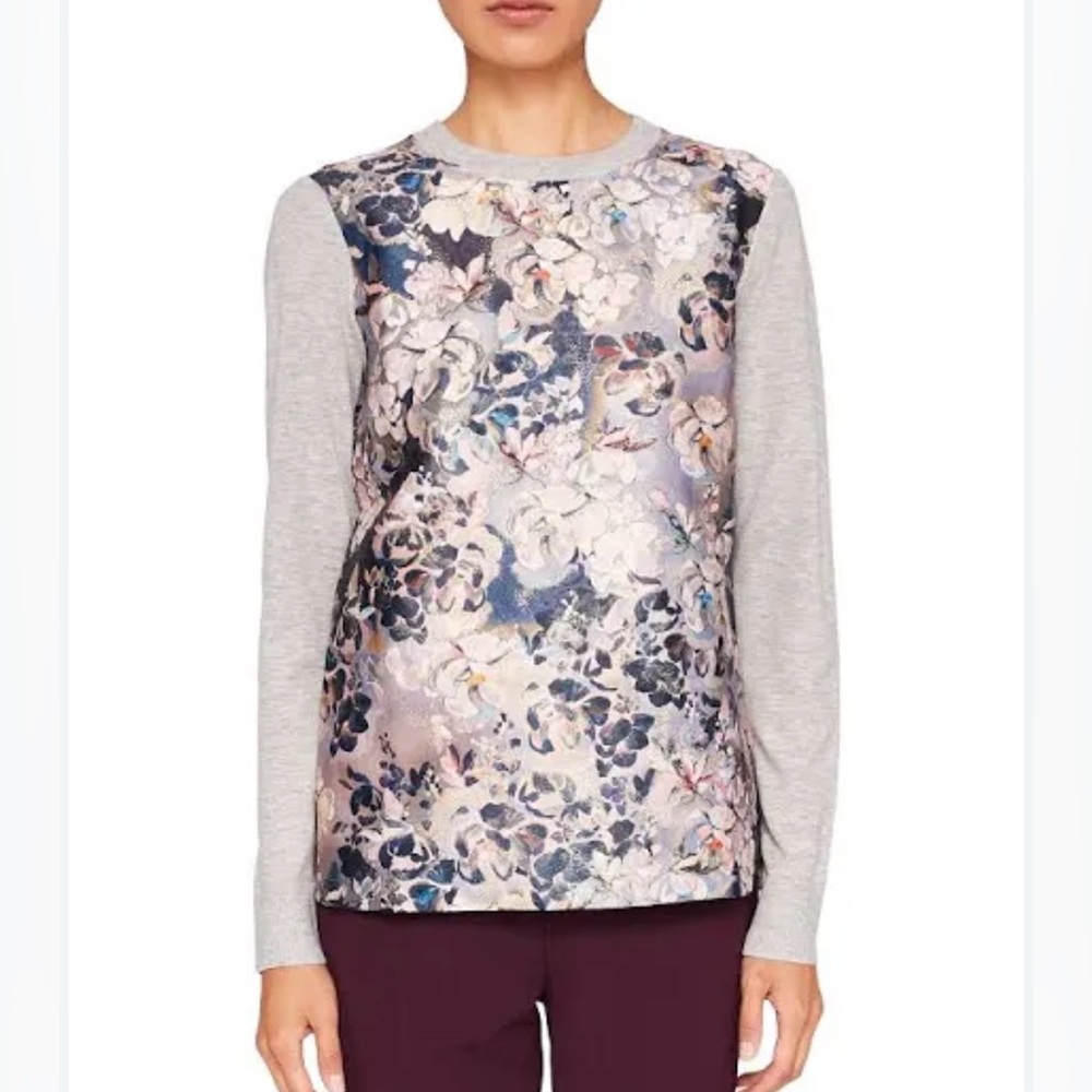 Long Sleeve Ted Baker Gray Jacquard Top Size  3